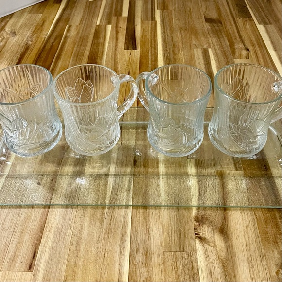 Arcoroc France Vintage Canterbury Crocus Clear Glass Cups Coffee Mugs 1960’s - Picture 3 of 10